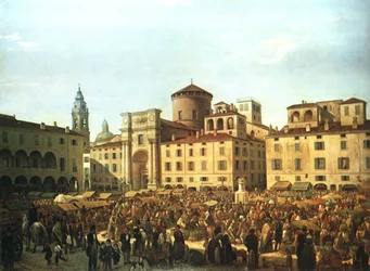 The Piazza of Parma on Market Day in 1848